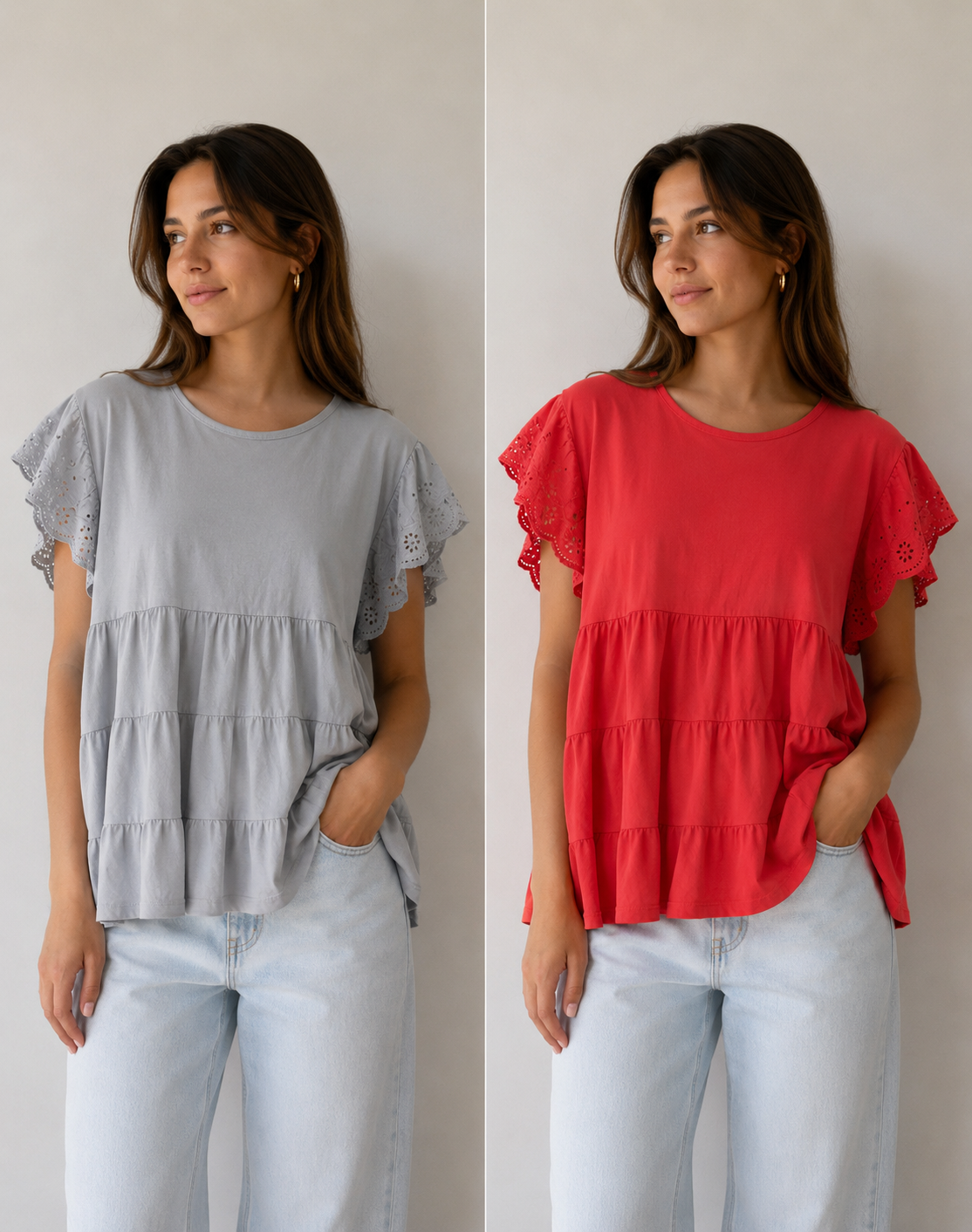 Peplum Tops With Patterned Sleeve
