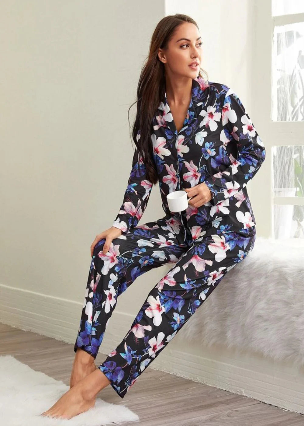 Navy floral pj set