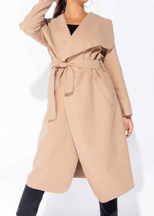 Belted waterfall coat