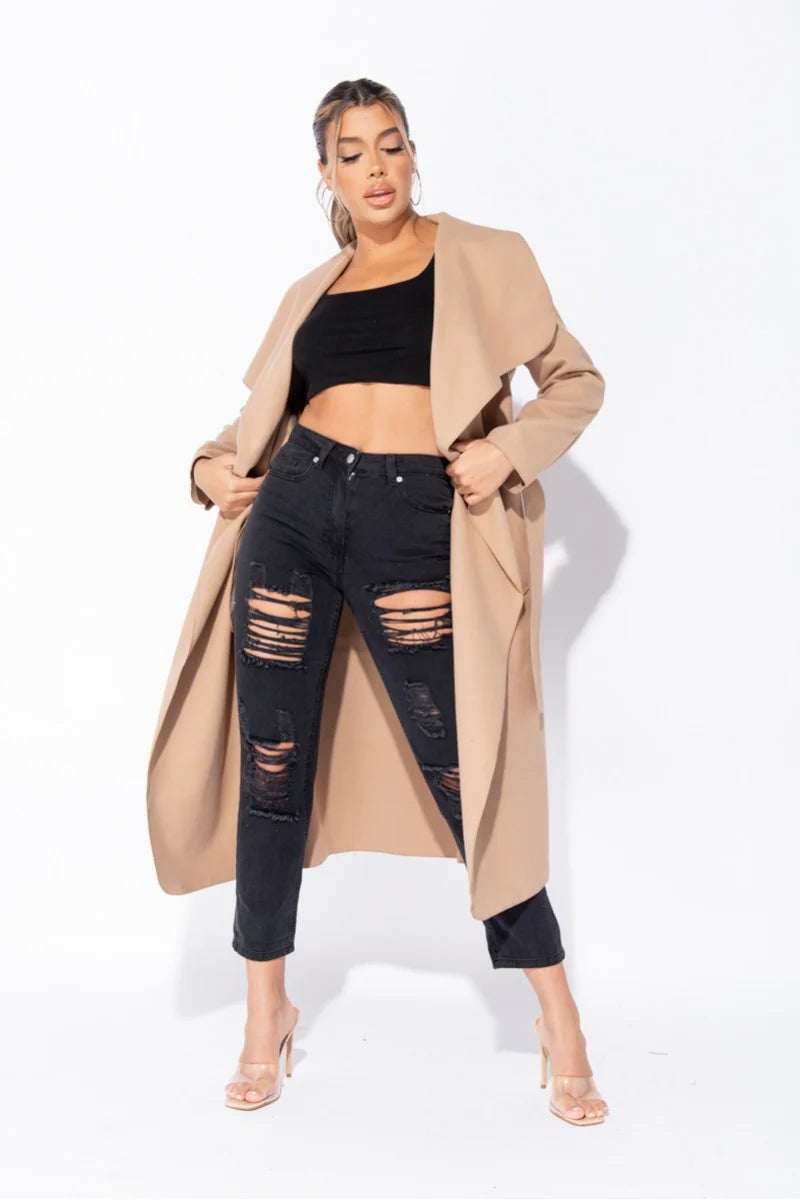 Belted waterfall coat