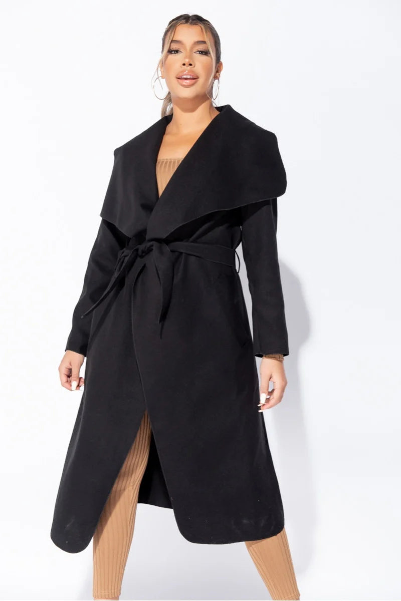 Belted waterfall coat