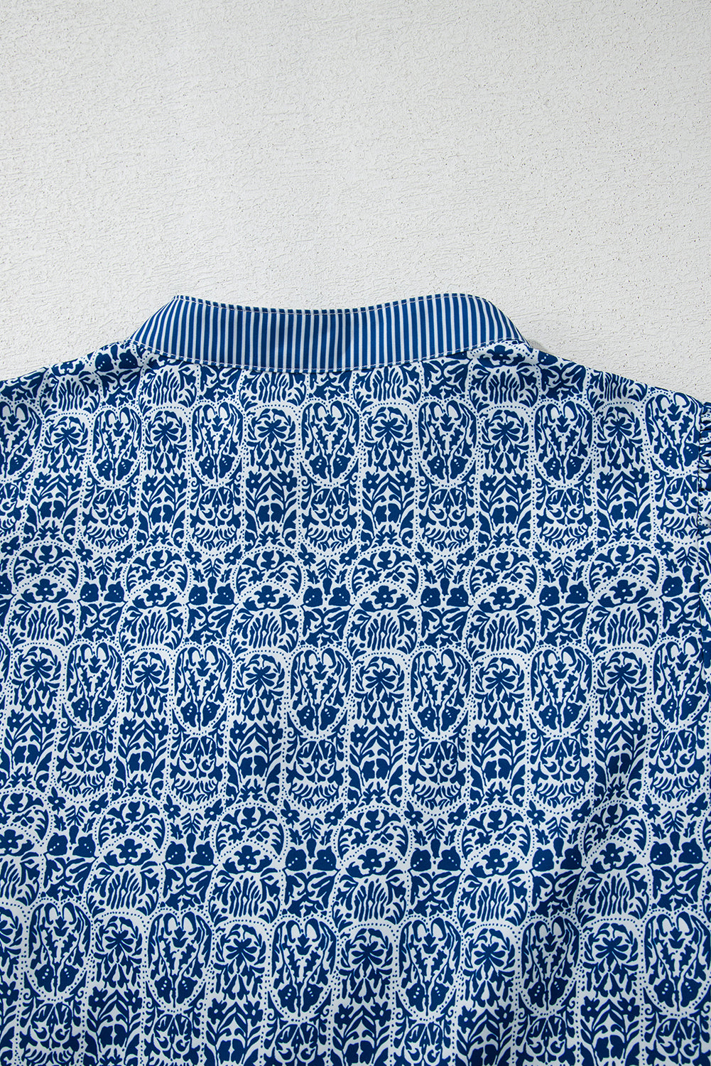 Blue Floral Striped Print Contrast Puff Sleeve Top