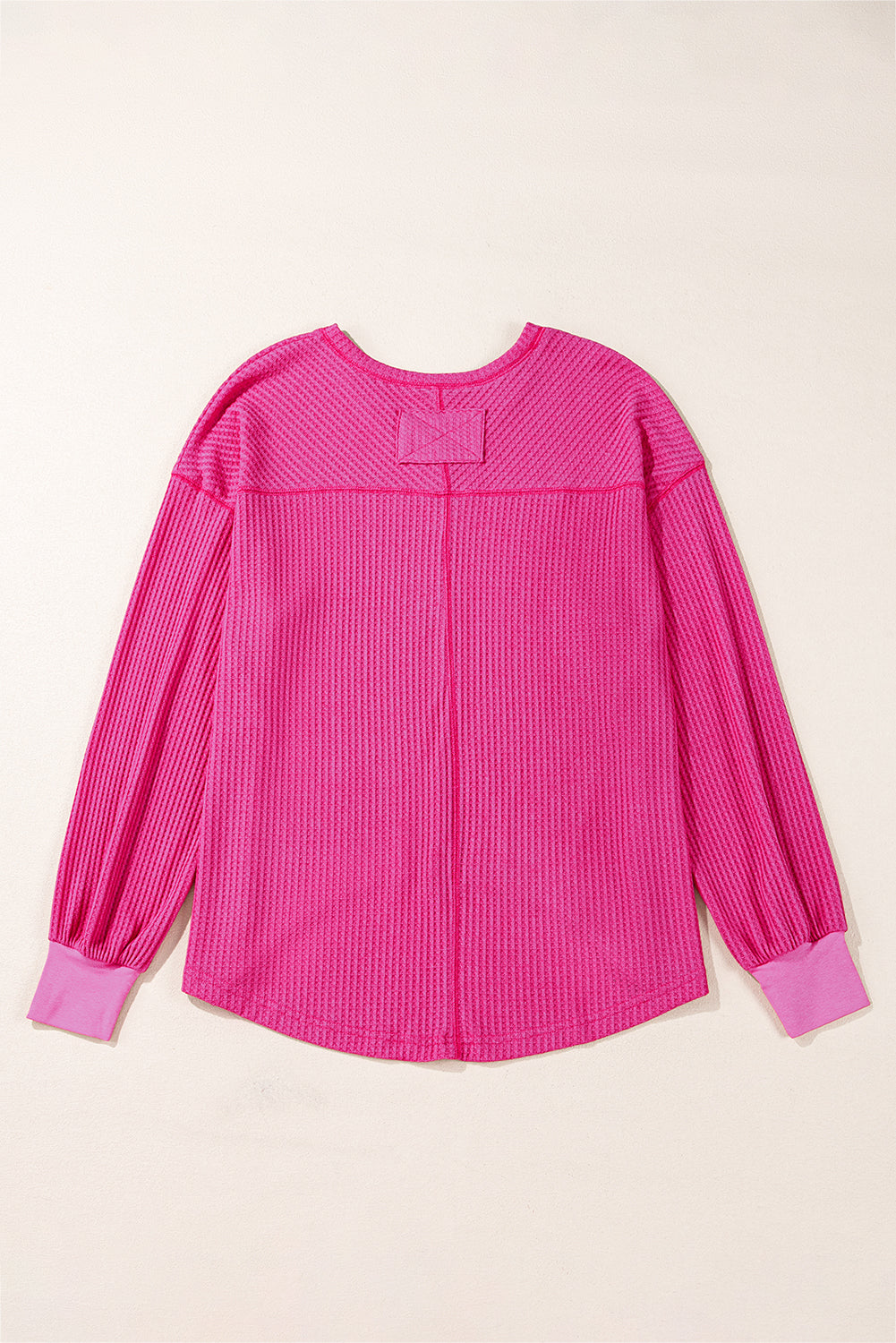 Blackish Green Waffle V Neck Long Sleeve Drop Shoulder Loose Blouse