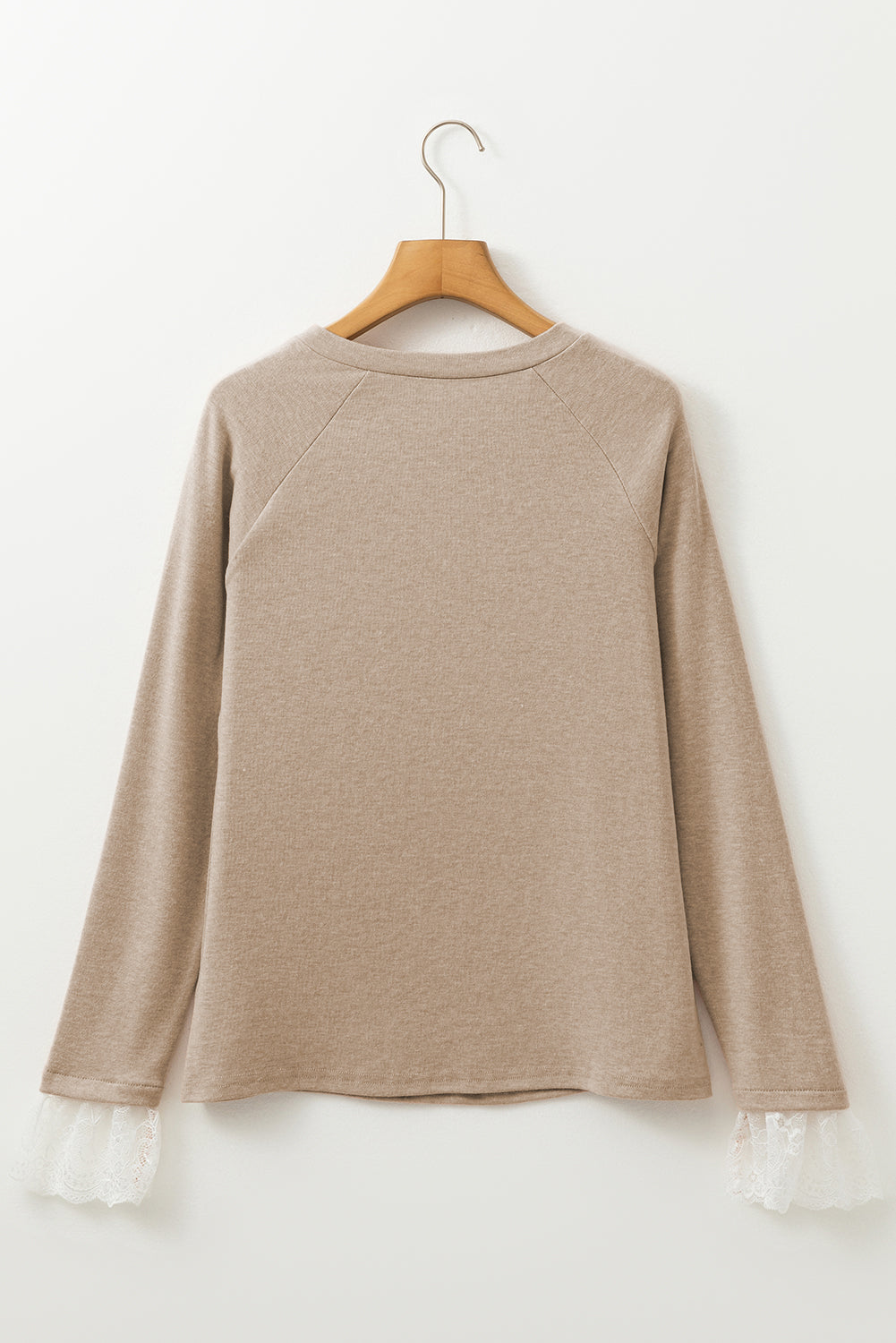 Seam Detail Lace Contrast Cuffs Raglan Sleeve Top