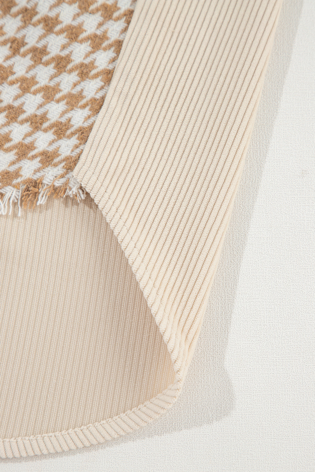 Houndstooth Corduroy Patchwork Flap Pocket Shacket