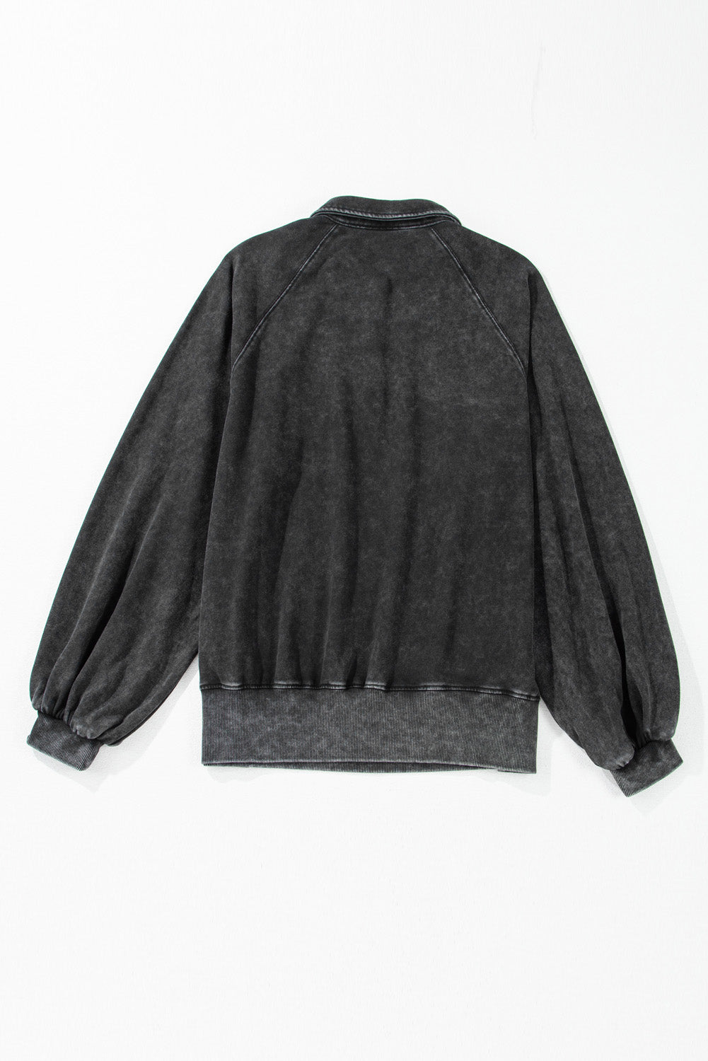 Solid Snap Buttons Collared Balloon Sleeve Oversized Sweatshirt
