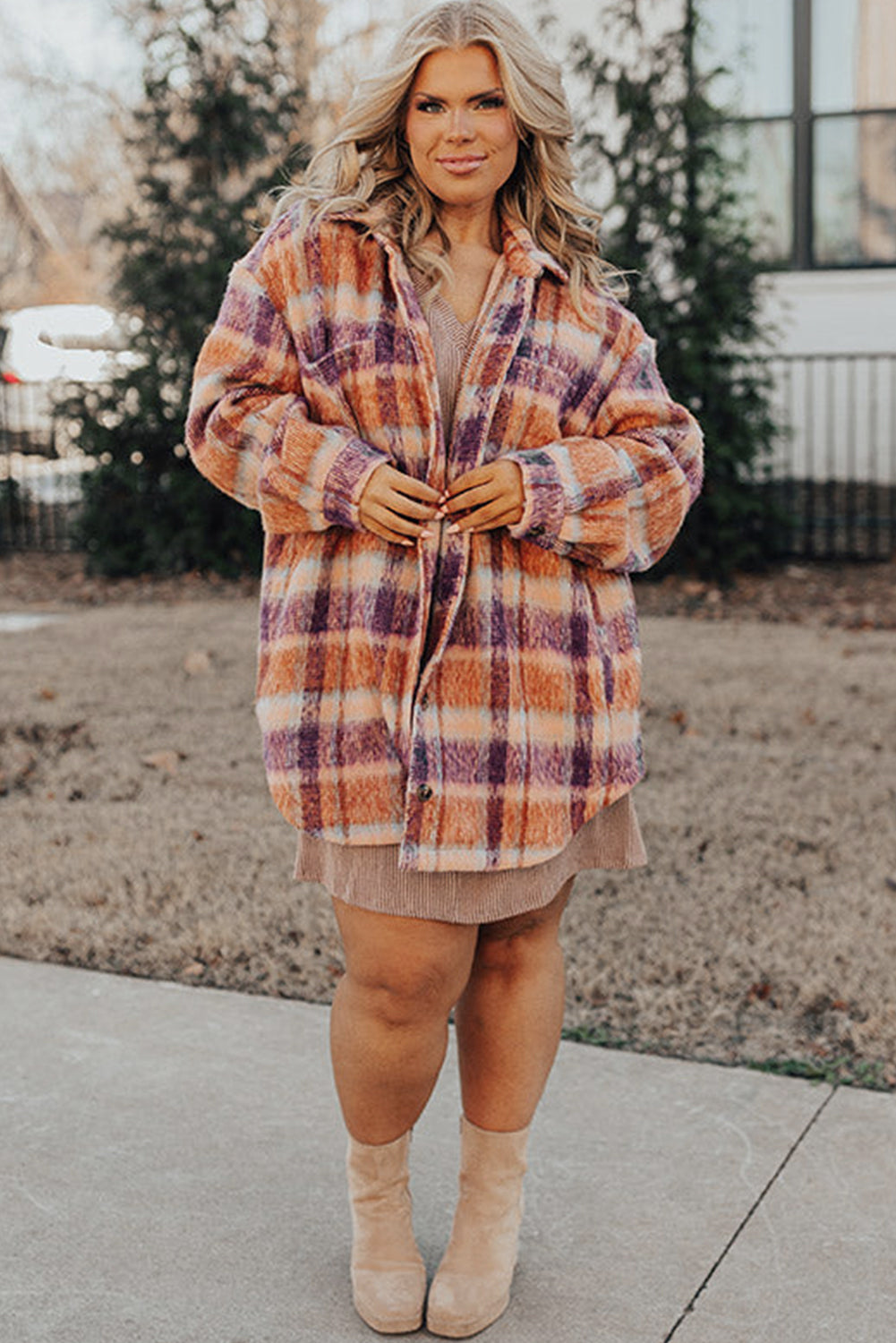 Plaid Print Collared Button up Jacket