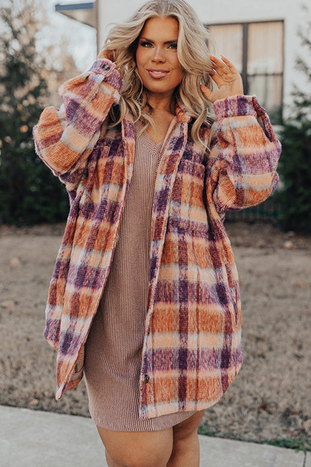 Plaid Print Collared Button up Jacket