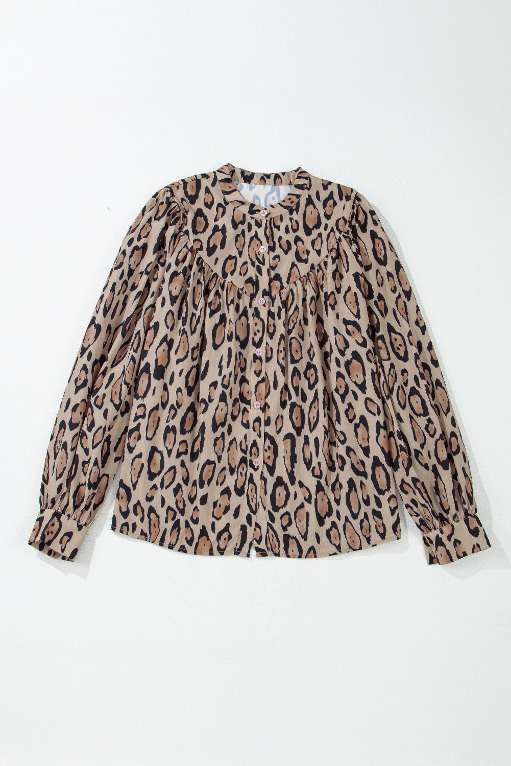 Oversized Leopard Print Balloon Sleeve Casual Shirt