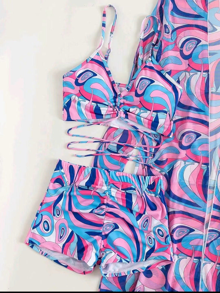 3pcs Bikini With Long Sleeve Coverup