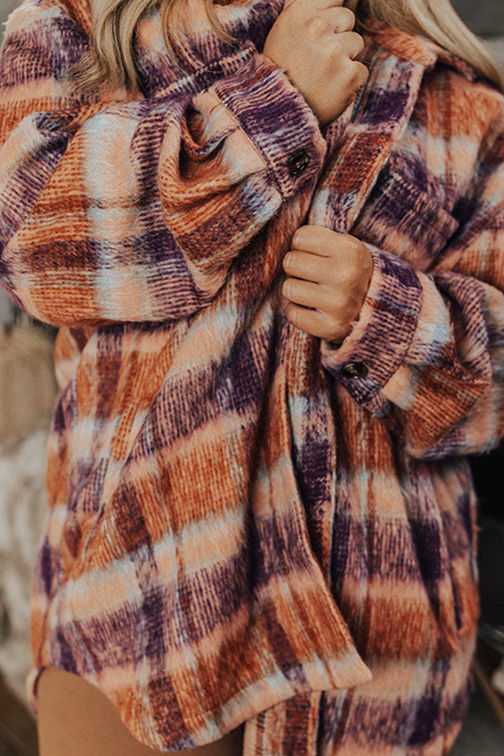 Plaid Print Collared Button up Jacket