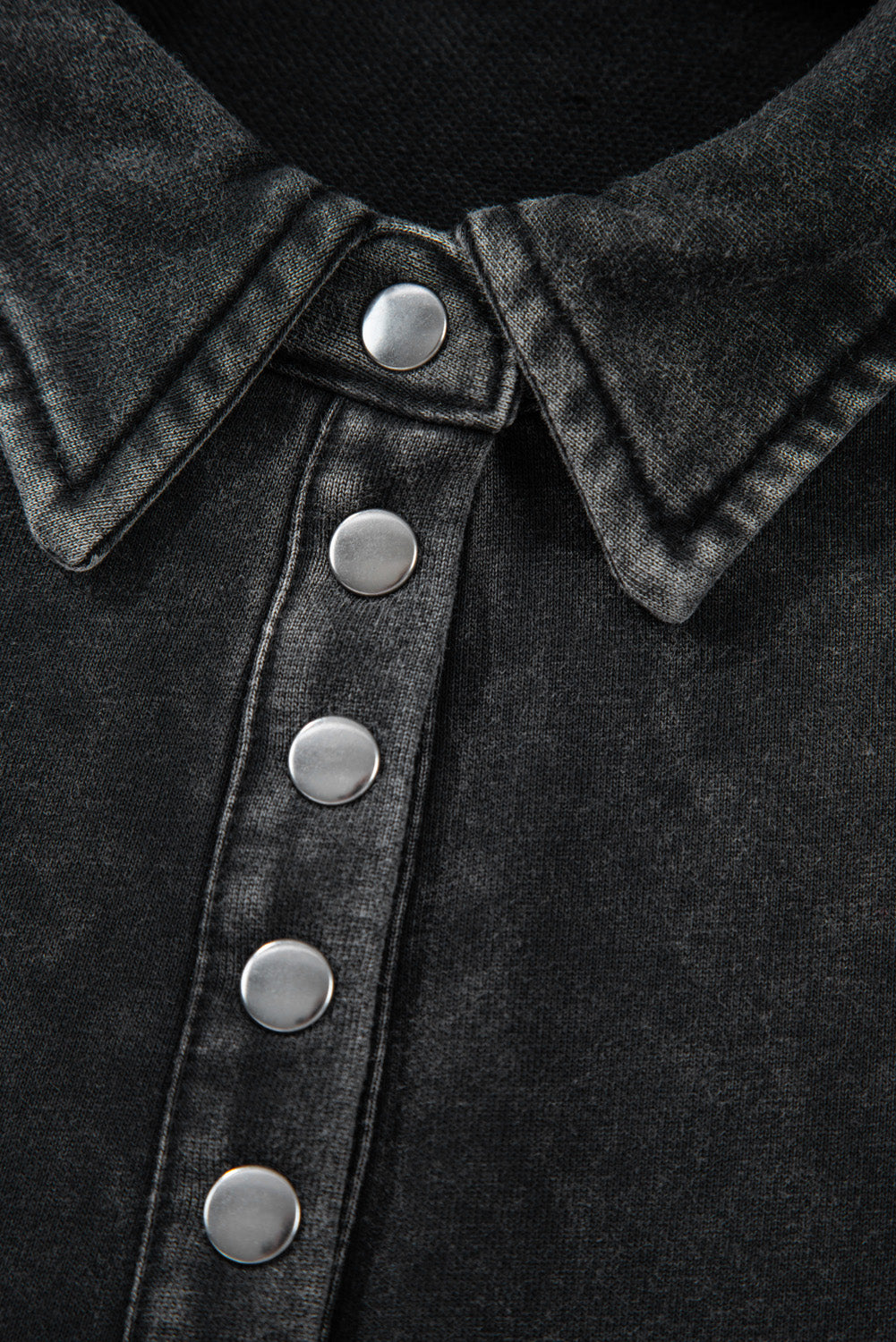 Solid Snap Buttons Collared Balloon Sleeve Oversized Sweatshirt