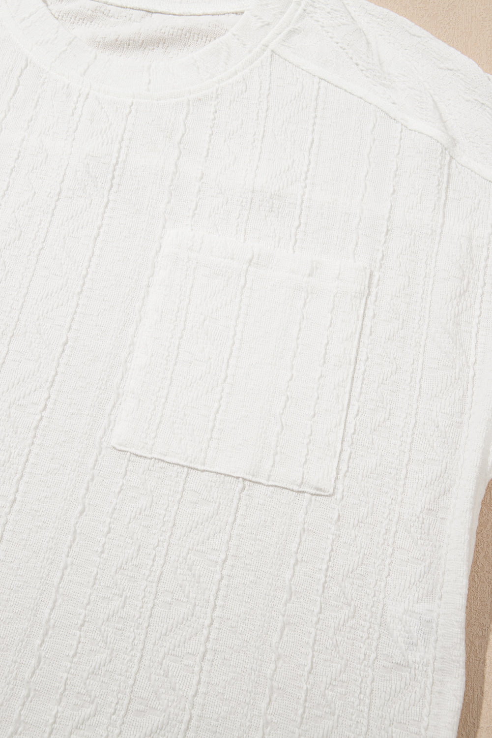 Textured Patched Pocket Short Sleeve Top Drawstring Shorts Set