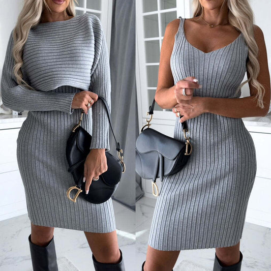 2pcs Dress And Cropped Jumper