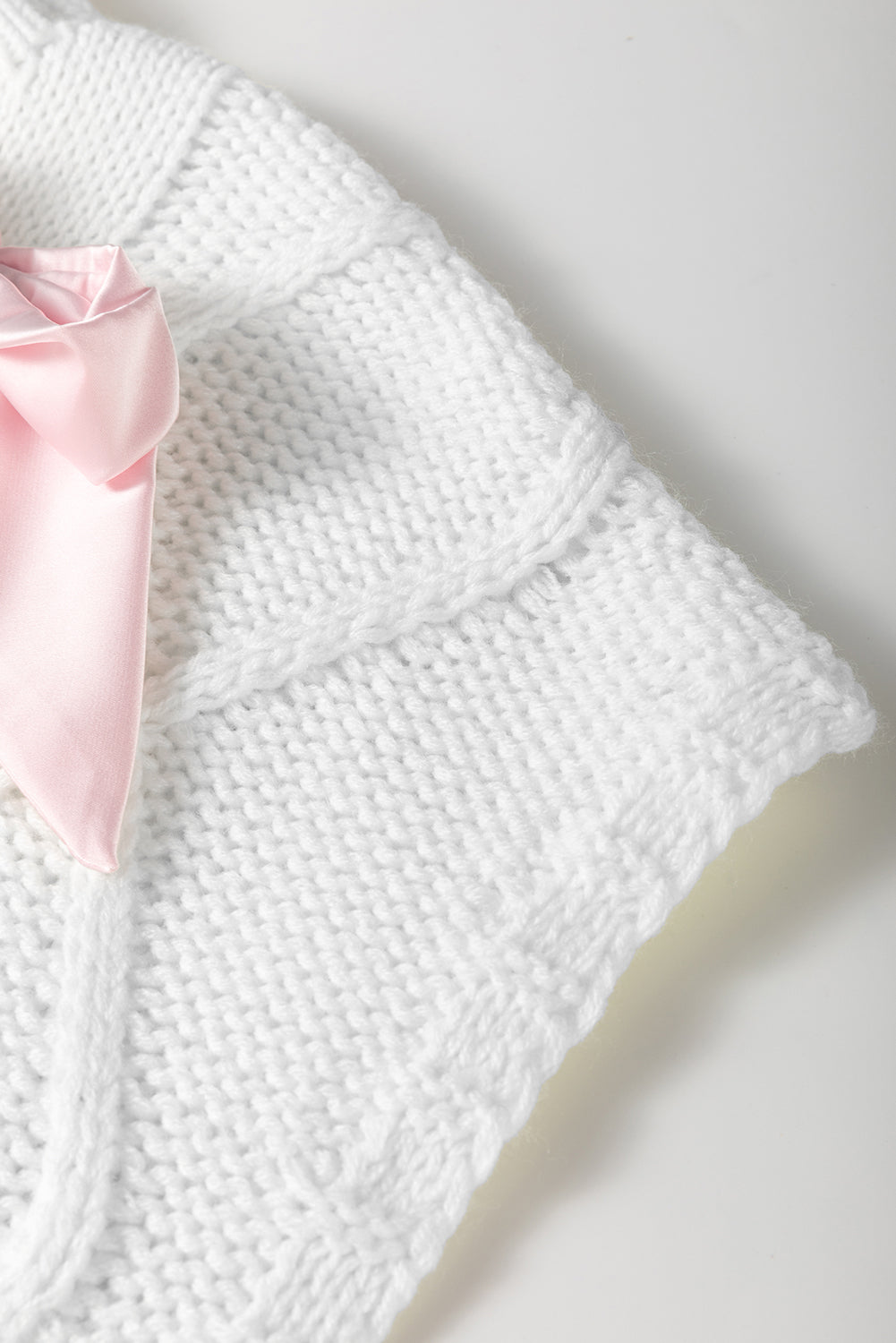 Cable Knit Colorblock Satin Bowknot Short Sleeve Sweater