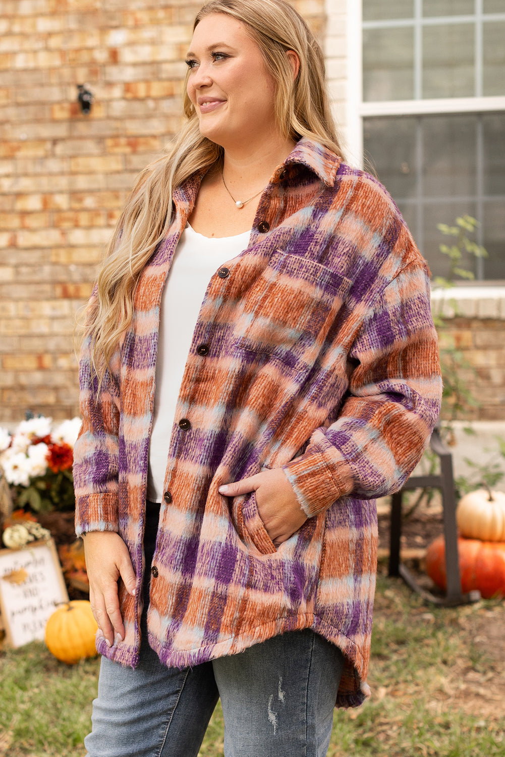 Plaid Print Collared Button up Jacket