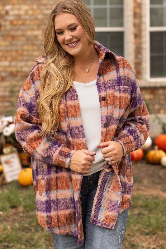 Plaid Print Collared Button up Jacket
