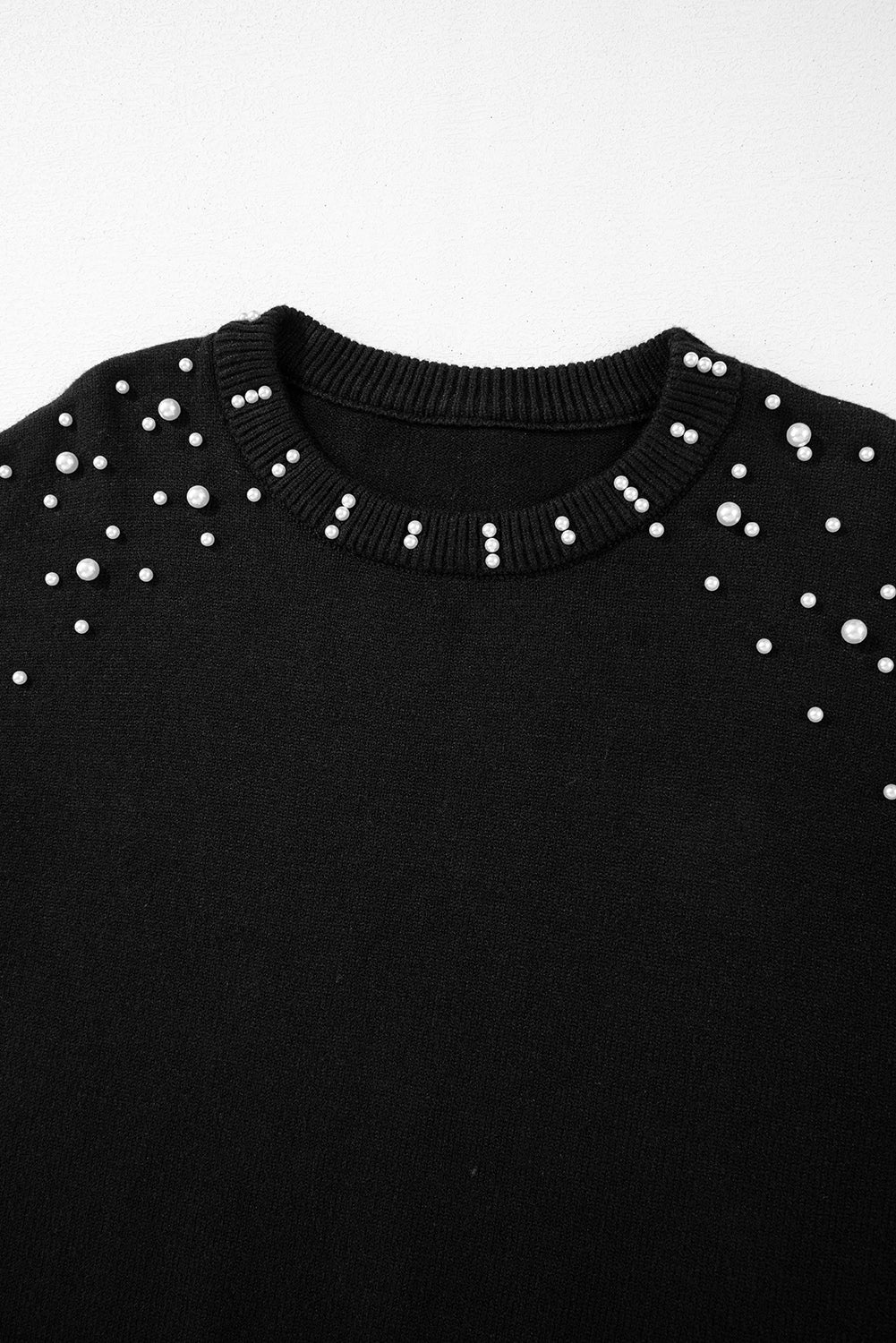 Pearled Drop Shoulder Round Neck Sweater