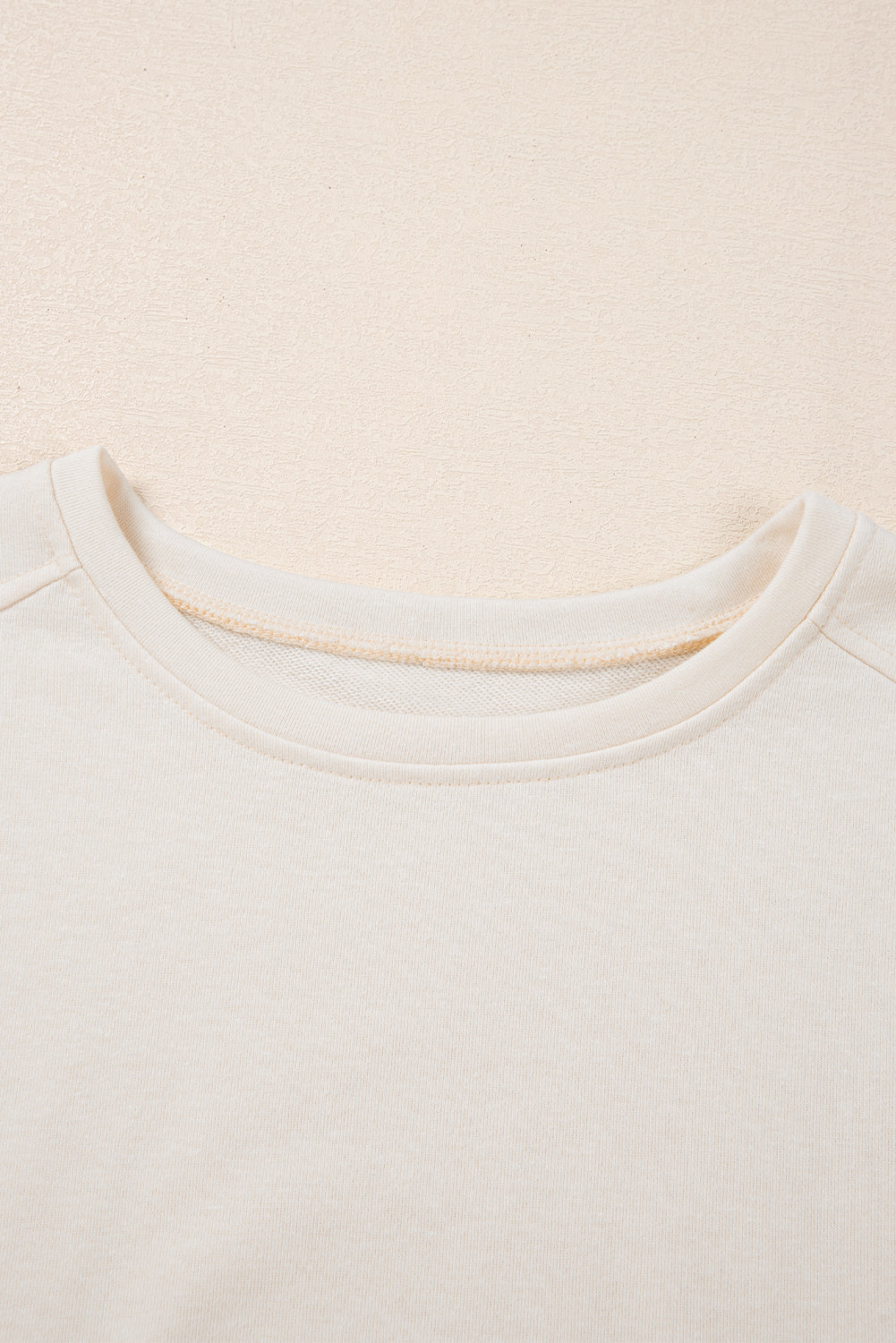 White Pearled Puff Sleeve Round Neck Loose Top