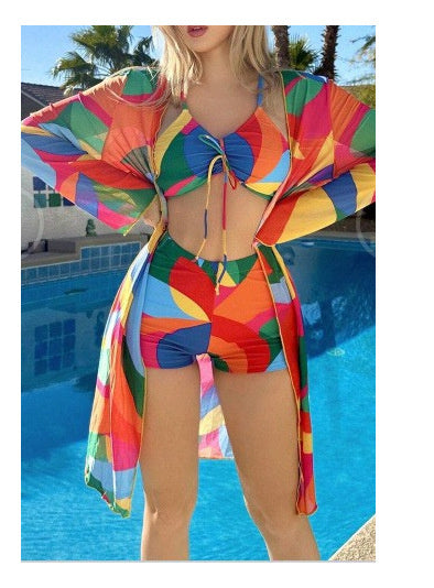 3pcs Bikini With Long Sleeve Coverup