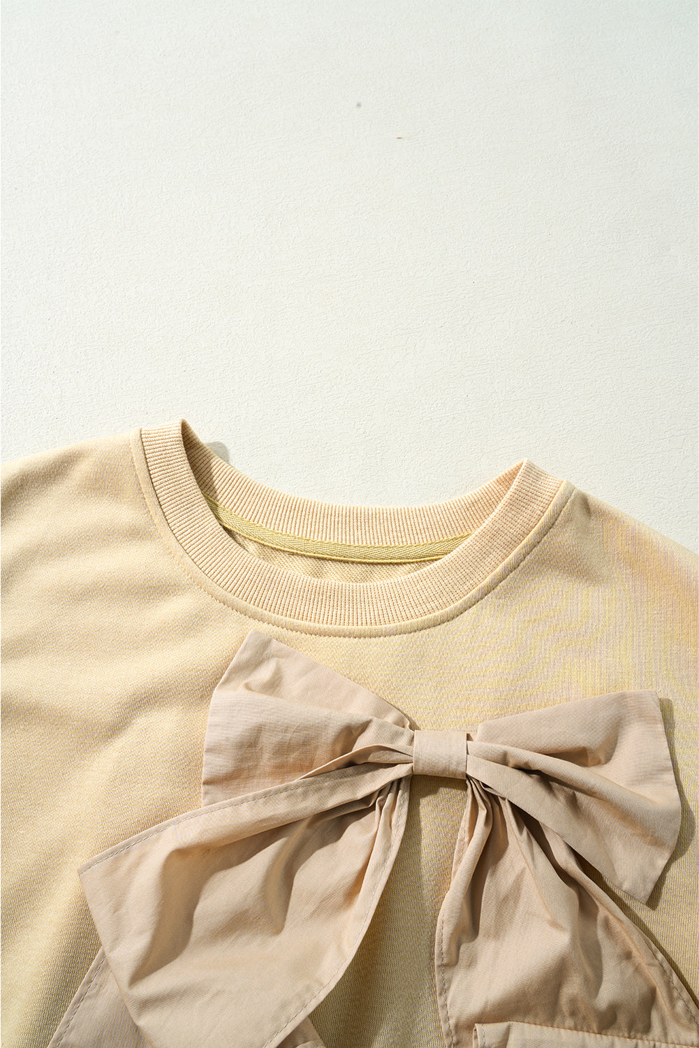 Parchment Ribbon Bow Ruffle Sleeve Top