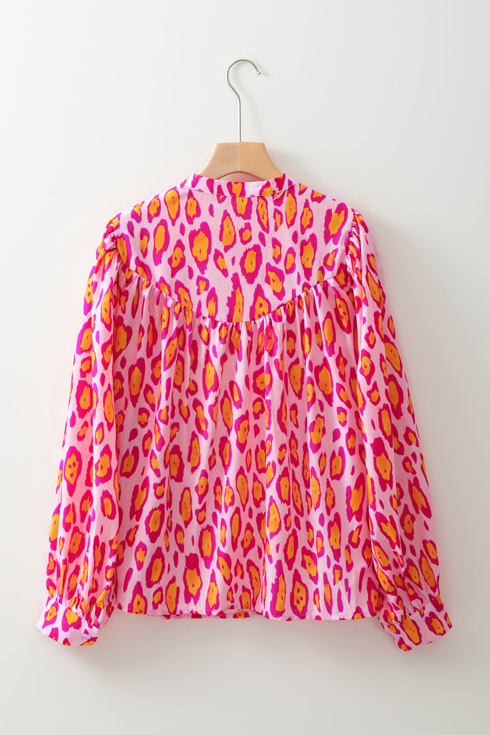 Oversized Leopard Print Balloon Sleeve Casual Shirt