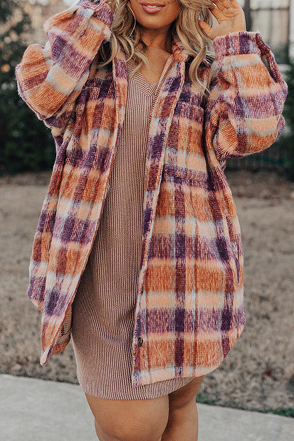 Plaid Print Collared Button up Jacket